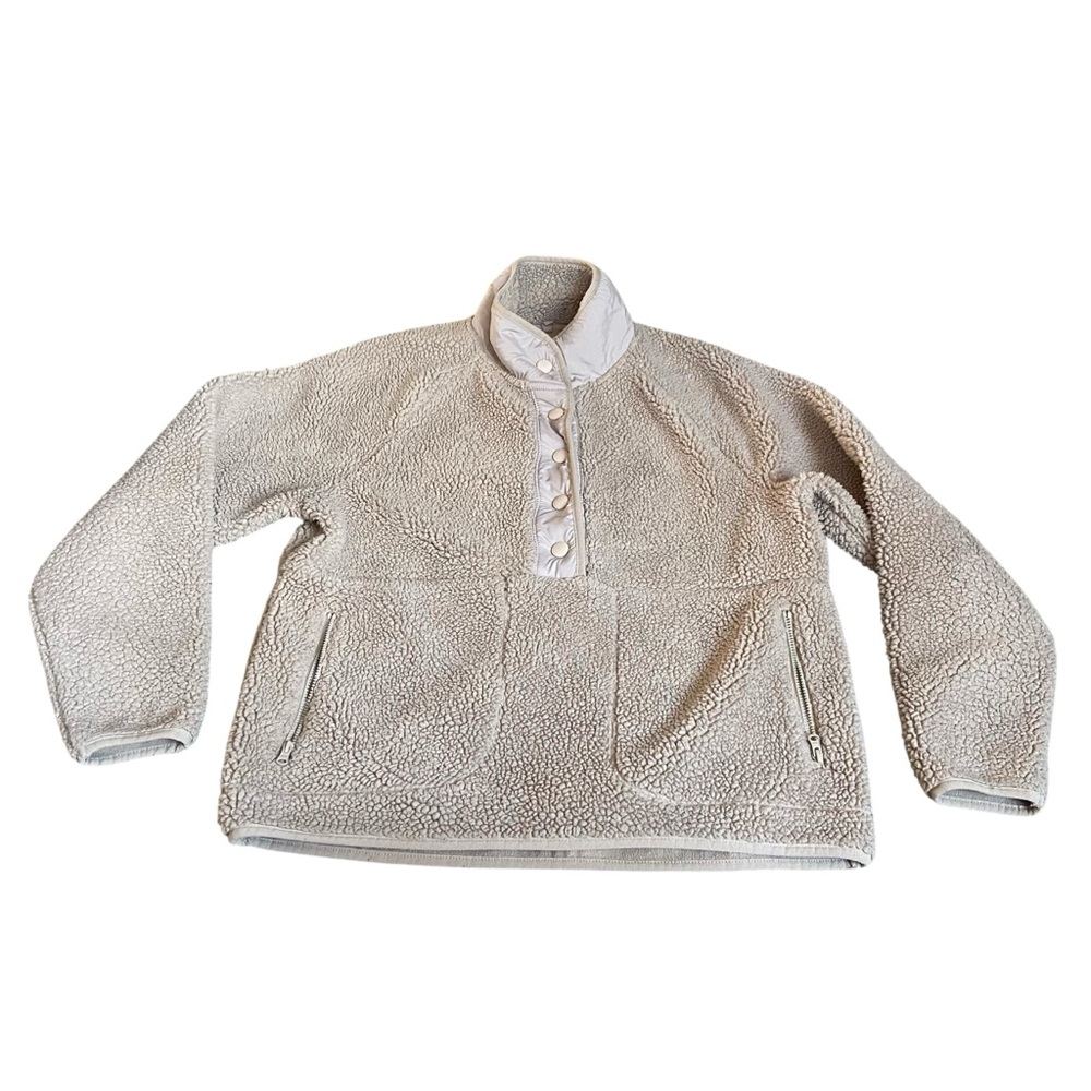 Lou & Grey Cropped Fleece Jacket Cream Women’s  Small 5 Snap Polyester Pullover